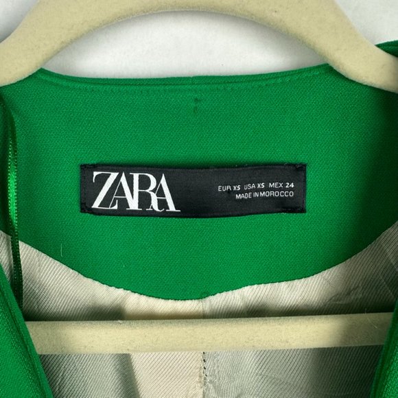 Zara Womens Lined Frock Blazer Coat Size XS Wide Belt Green Pockets Lined V-Neck - Picture 5 of 9